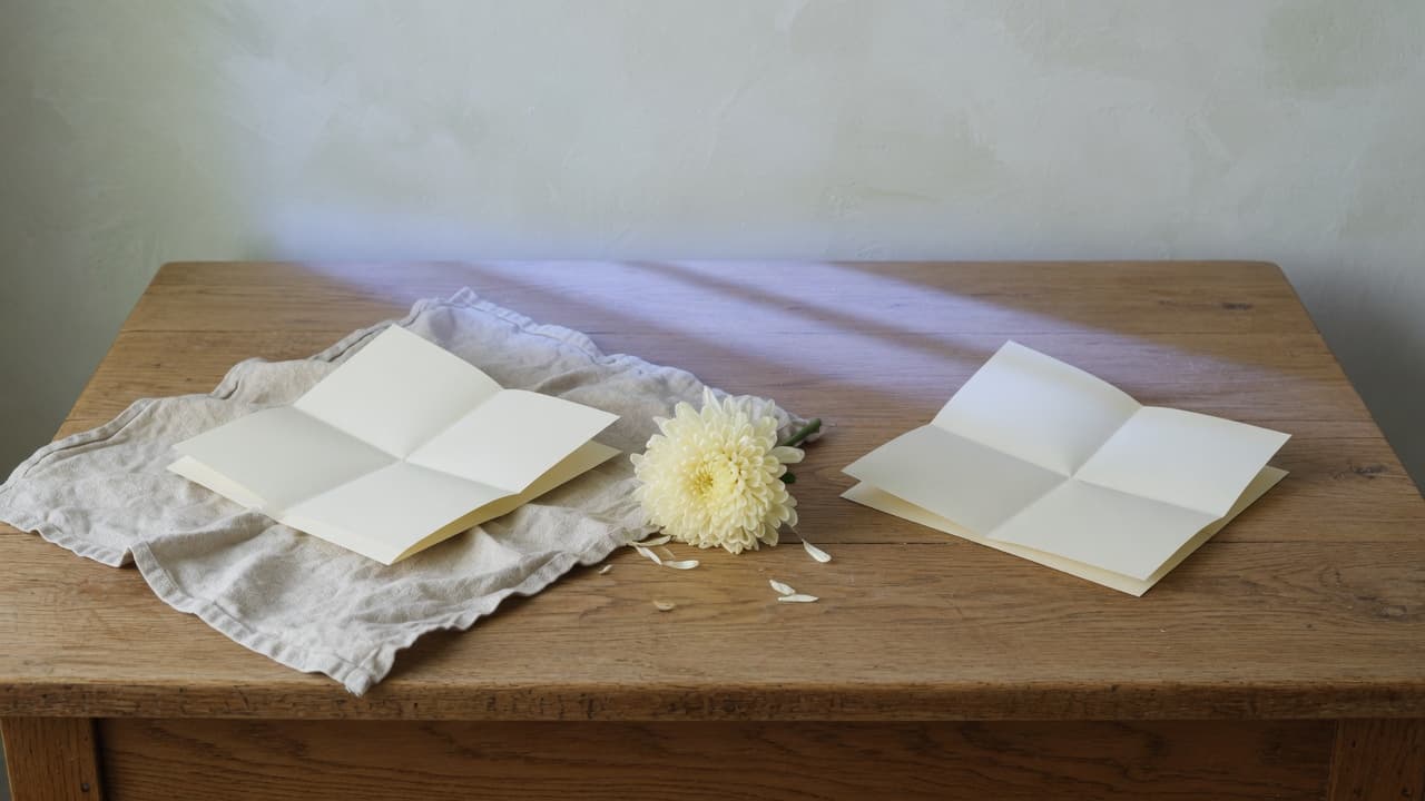 Two blank papers on opposite sides of a table
