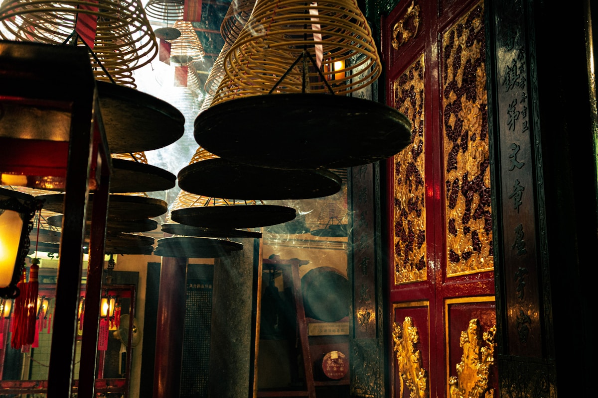 Buddhist temple incense and ceremonial atmosphere